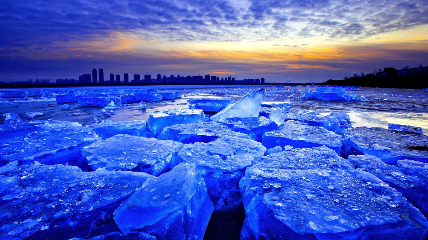 winter, ice, lake, frozen, city