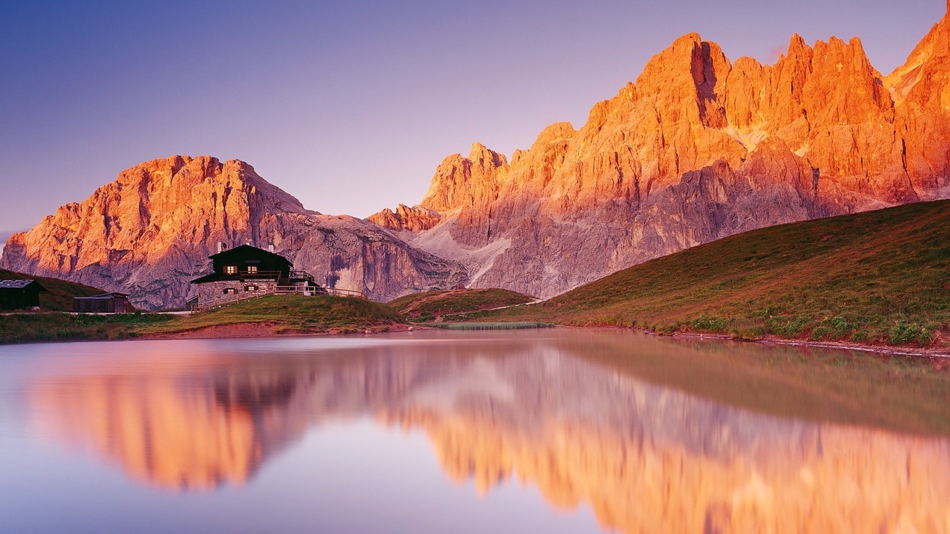 lake, mountain, sky, purple, water, clouds