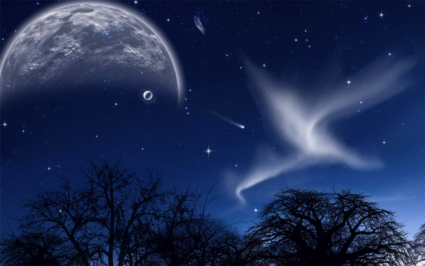 moon, cloudy, night, sky, stars