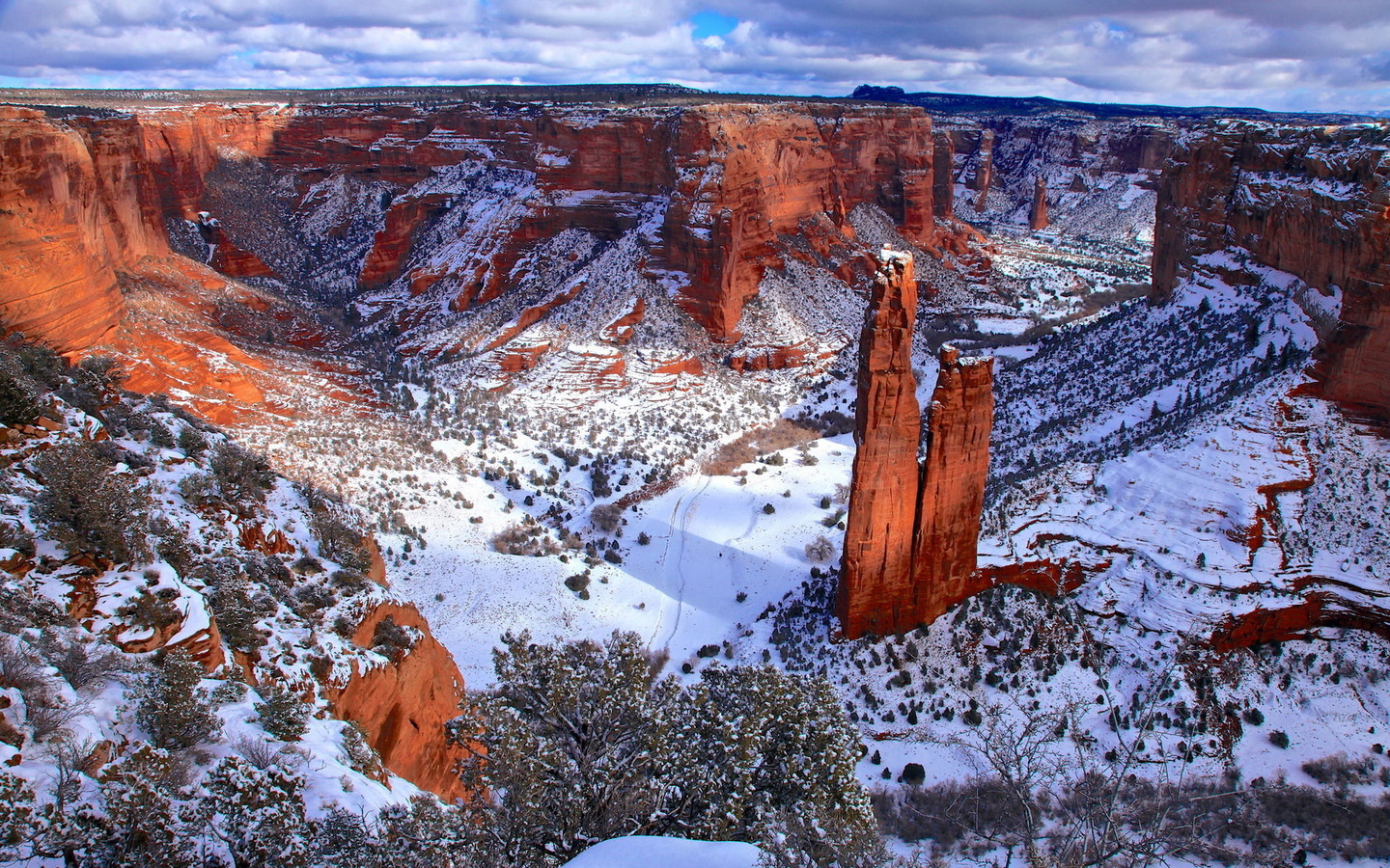 winter, snow, canyon, mountain, valley