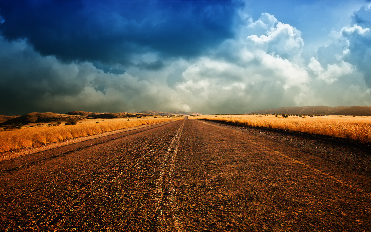 road, fields, grass, sky