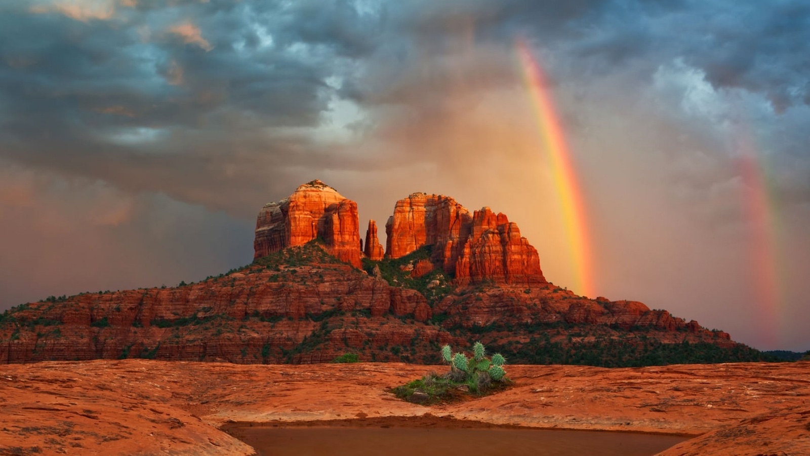 rainbow, mountain, rain, sky, canyon