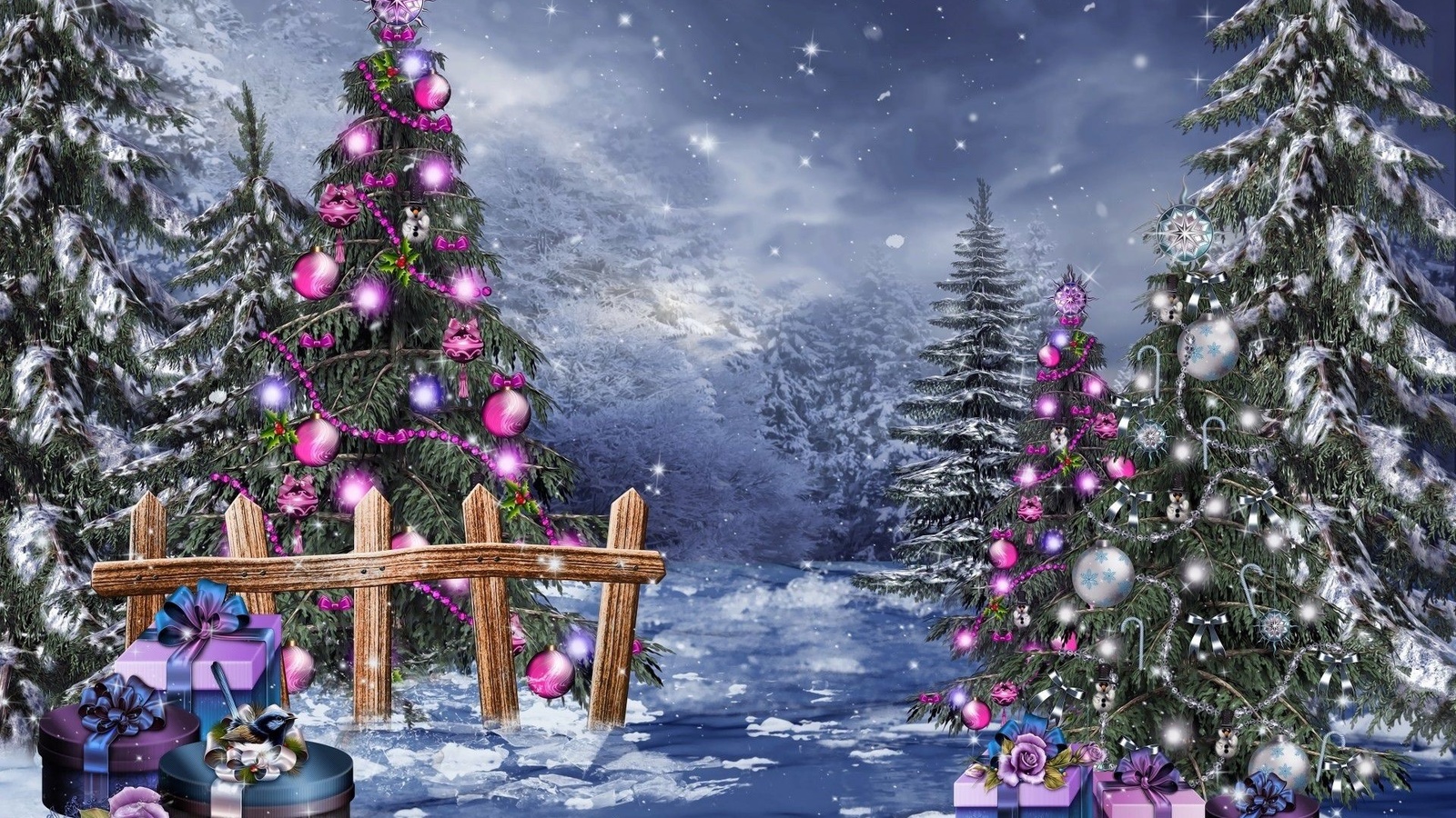 christmas, light, city, winter, village, snow