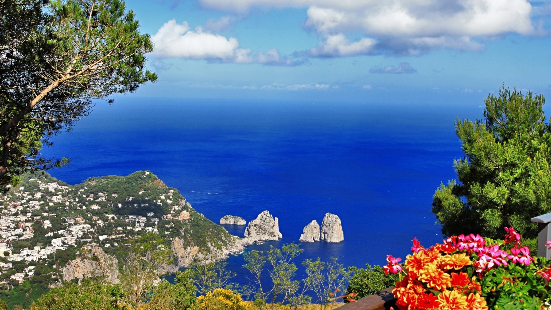 anacapri, italy, capry, ocean, trees