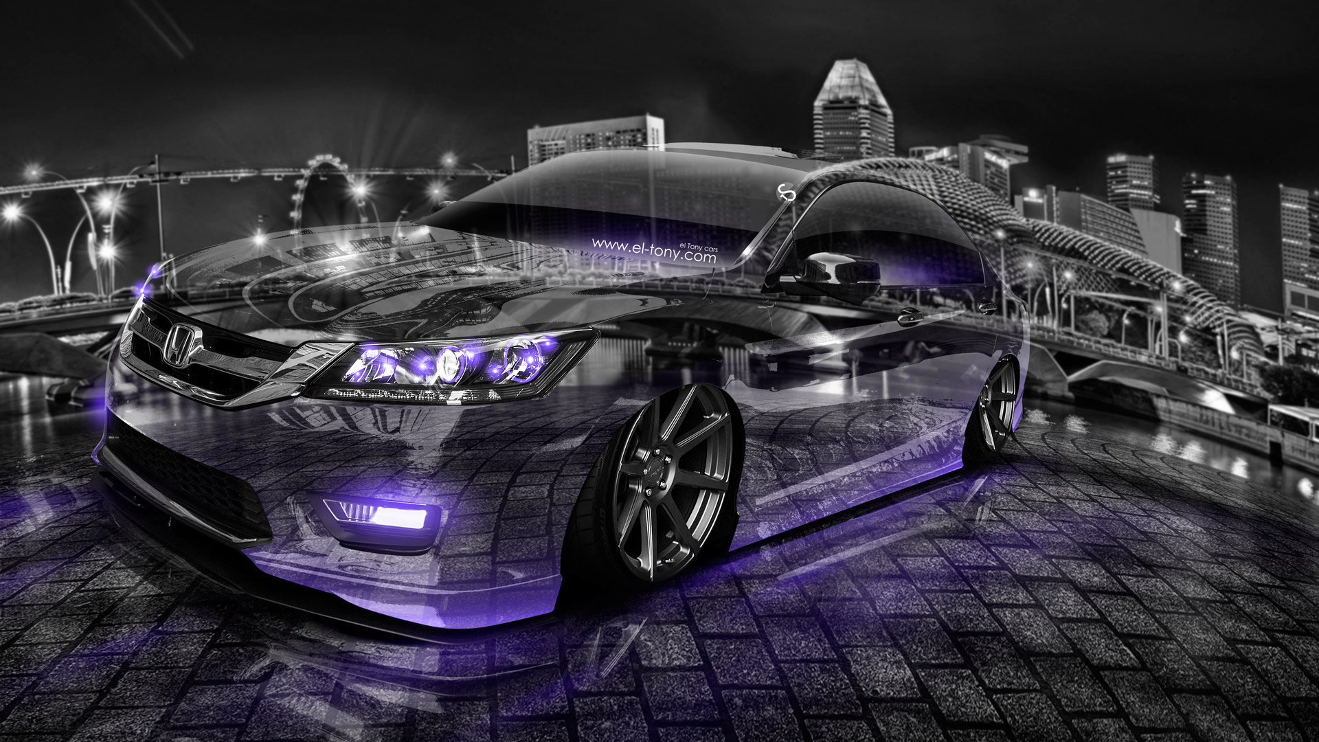 tony kokhan, honda, accord, jdm, tuning, crystal, city, fish eye, violet, neon, design, art, style, japan, car, v6, photoshop, hd wallpapers, creative,  , , , , , , , , , , , , 