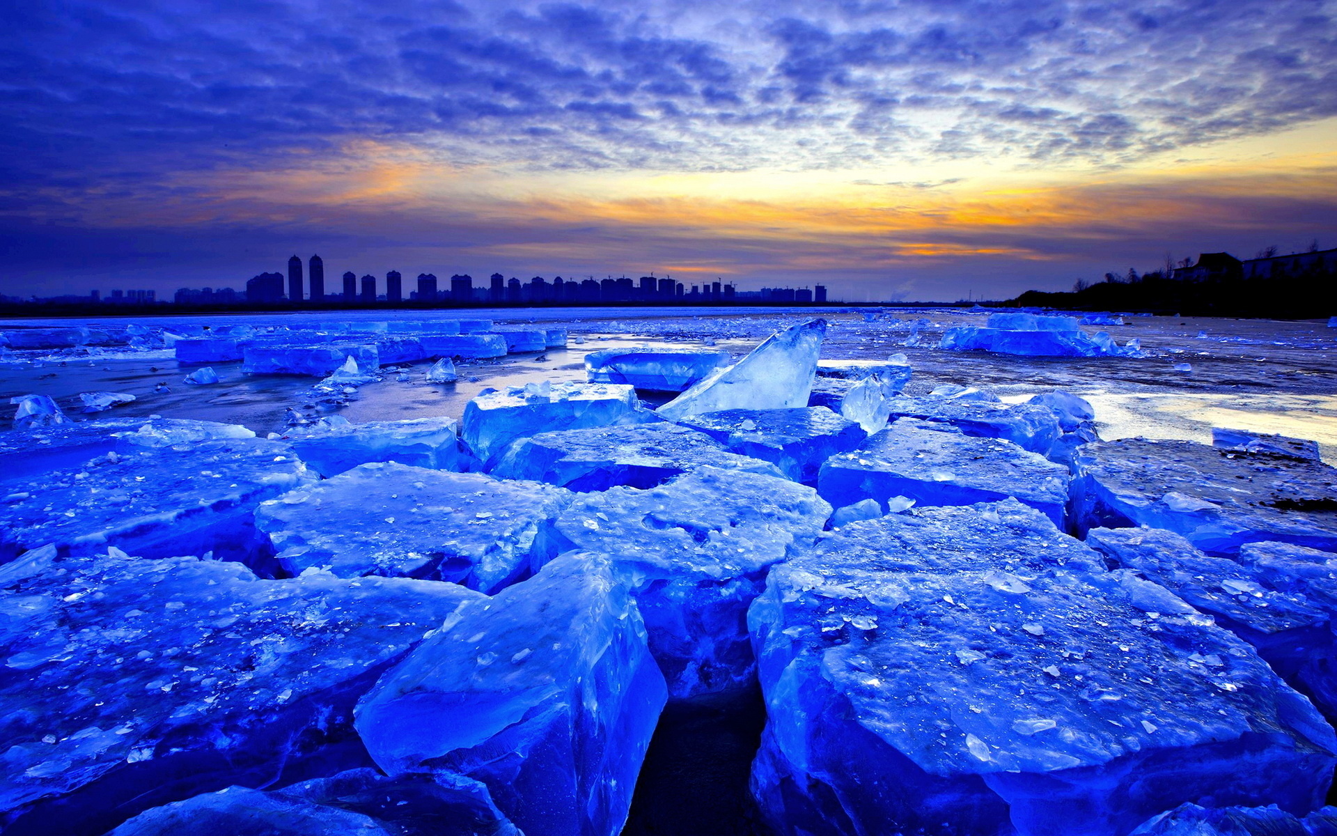 winter, ice, lake, frozen, city