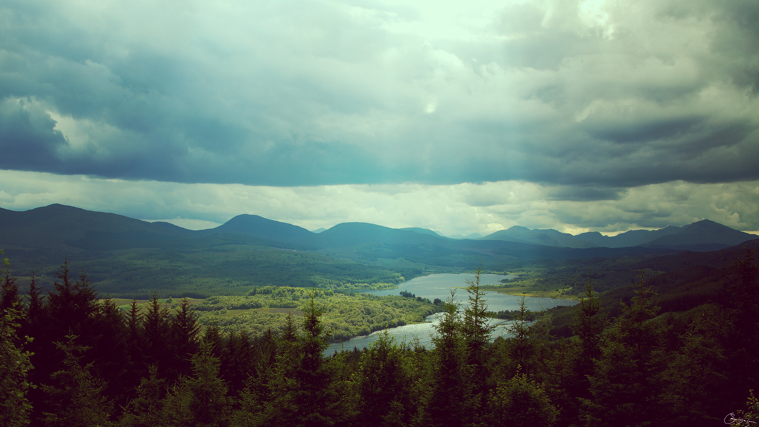 scotland, mountain, river, green