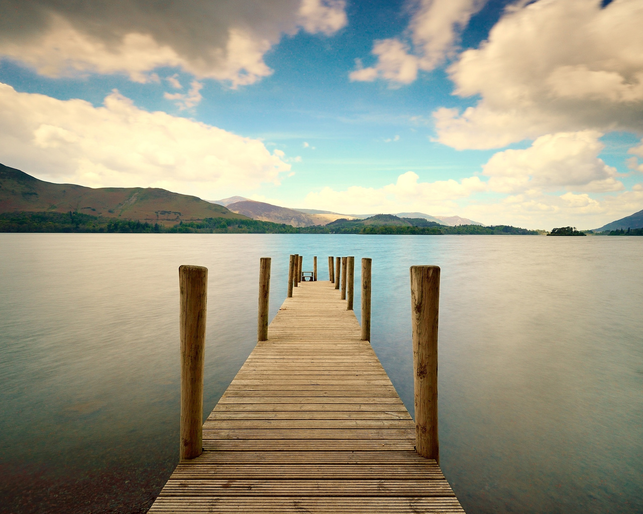 dock, lake, water, mountain