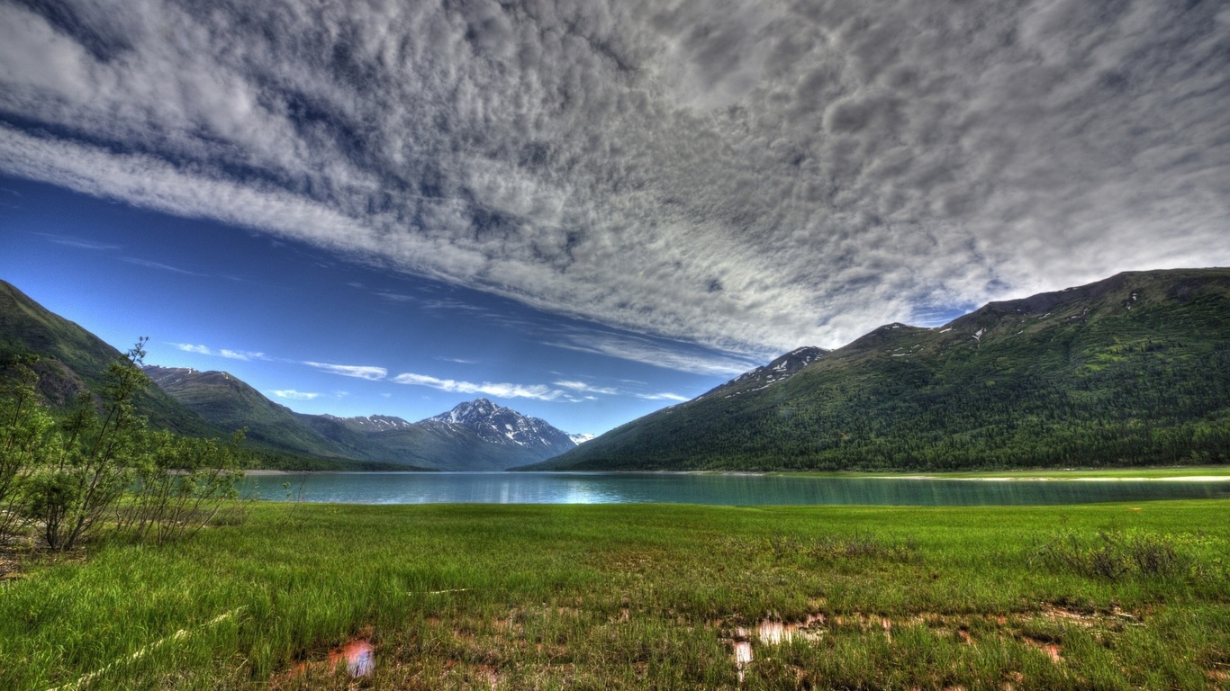 lake, mountain, sky, purple, water, clouds