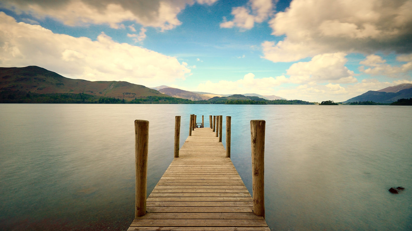 dock, lake, water, mountain