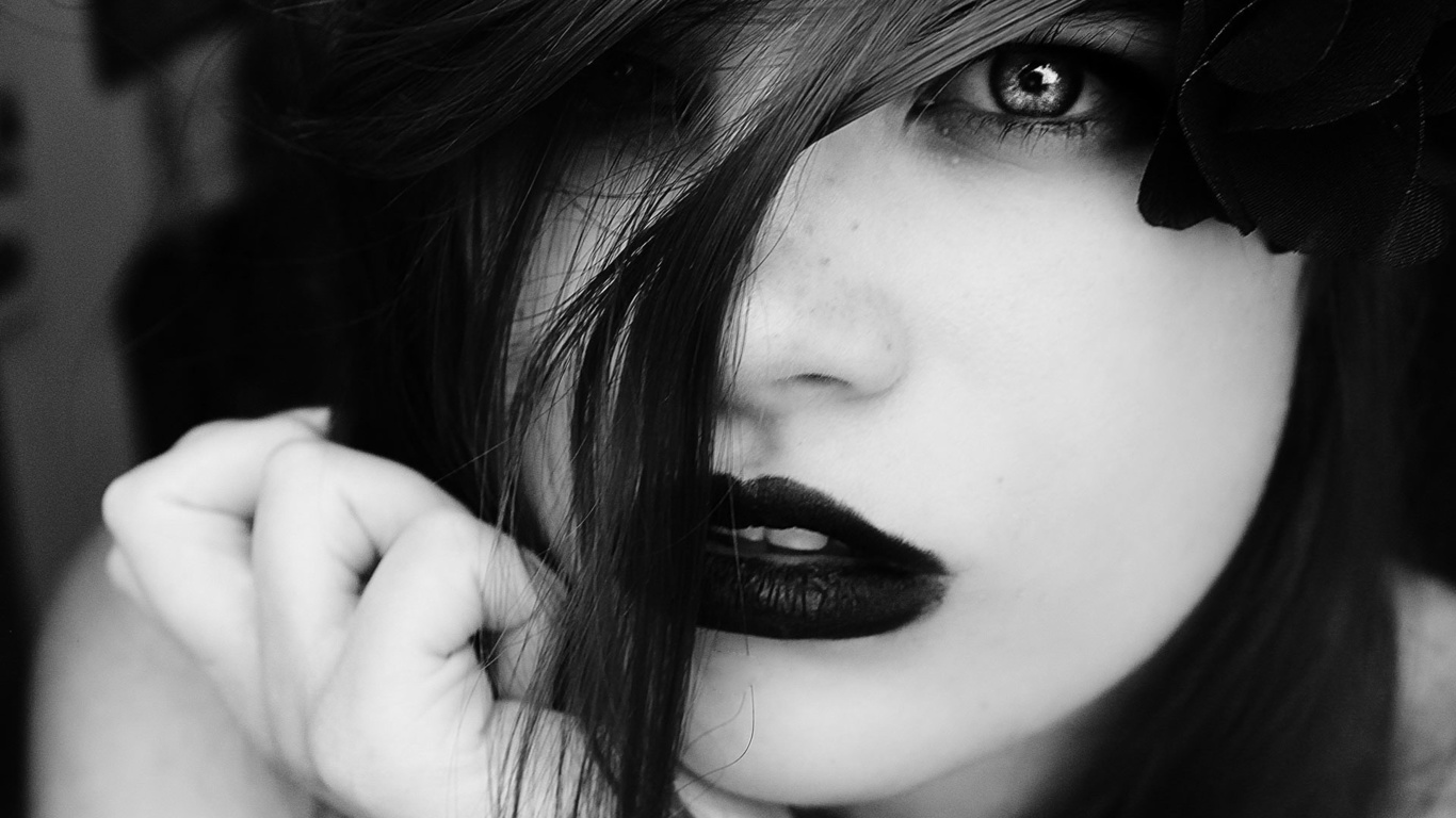 girl, women, bw, black and white, photography, eye, black lips, beautiful