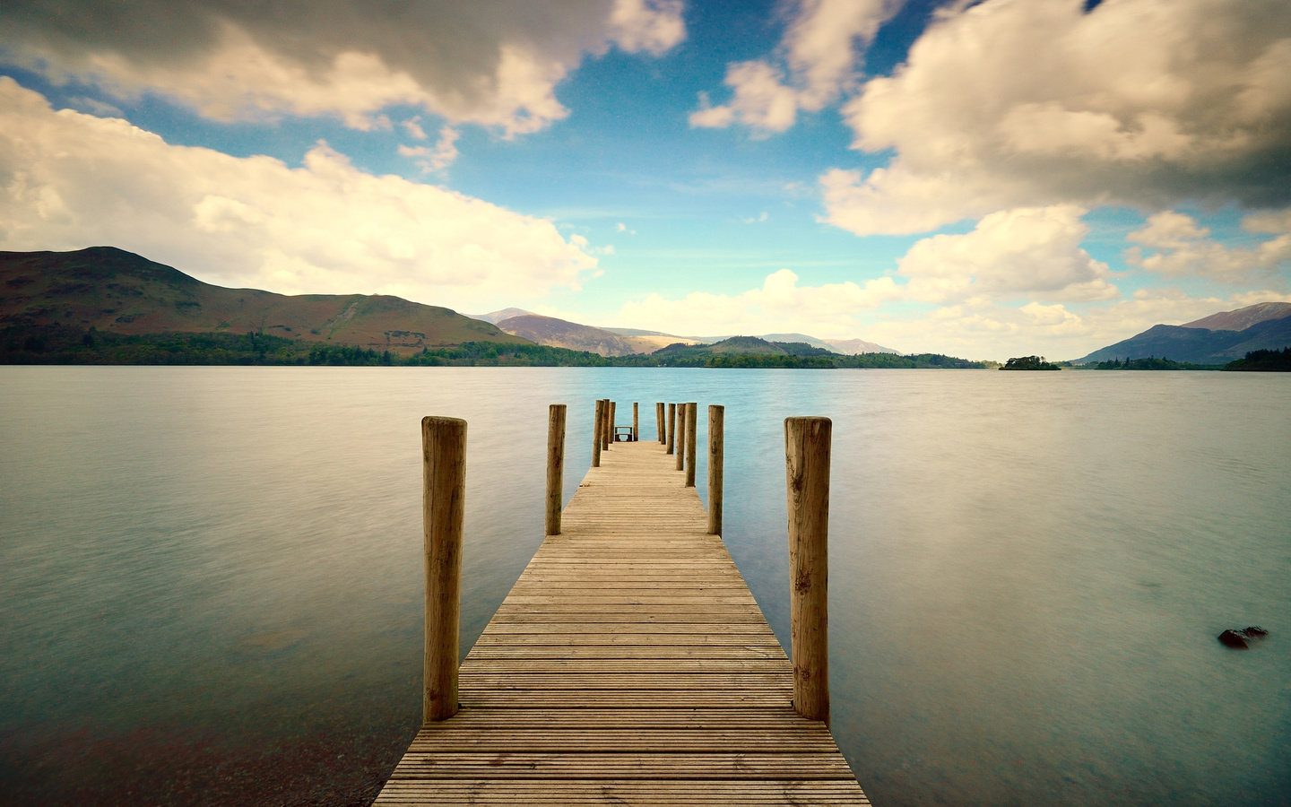 dock, lake, water, mountain