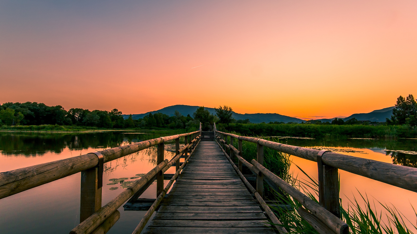 dock, lake, water, mountain