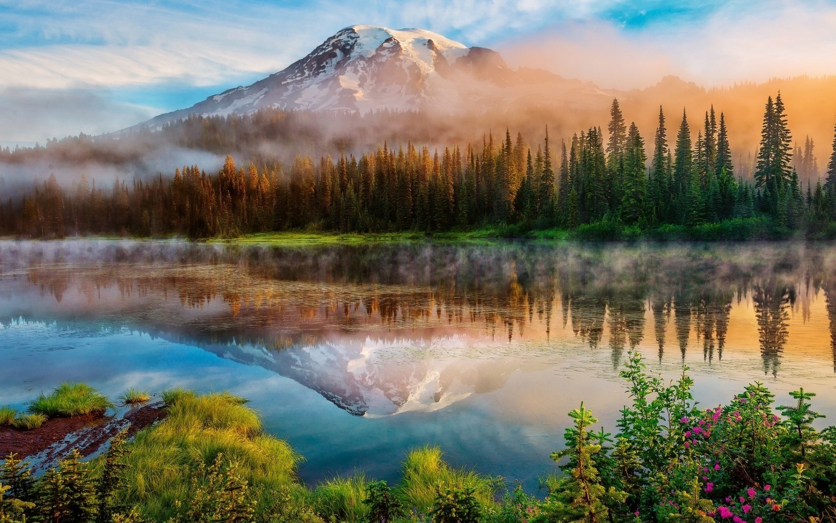 lake, water, tree, grass, sky