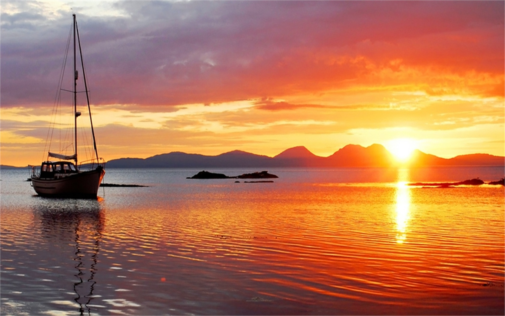 ocean, boat, sunset, sky