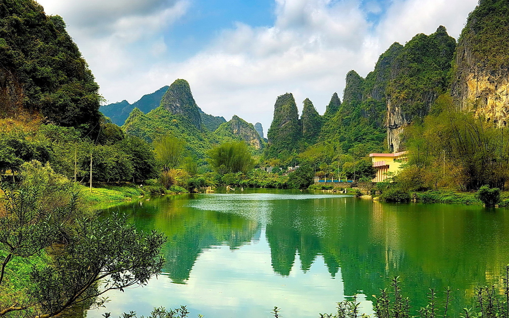 lake, water, tree, grass, sky