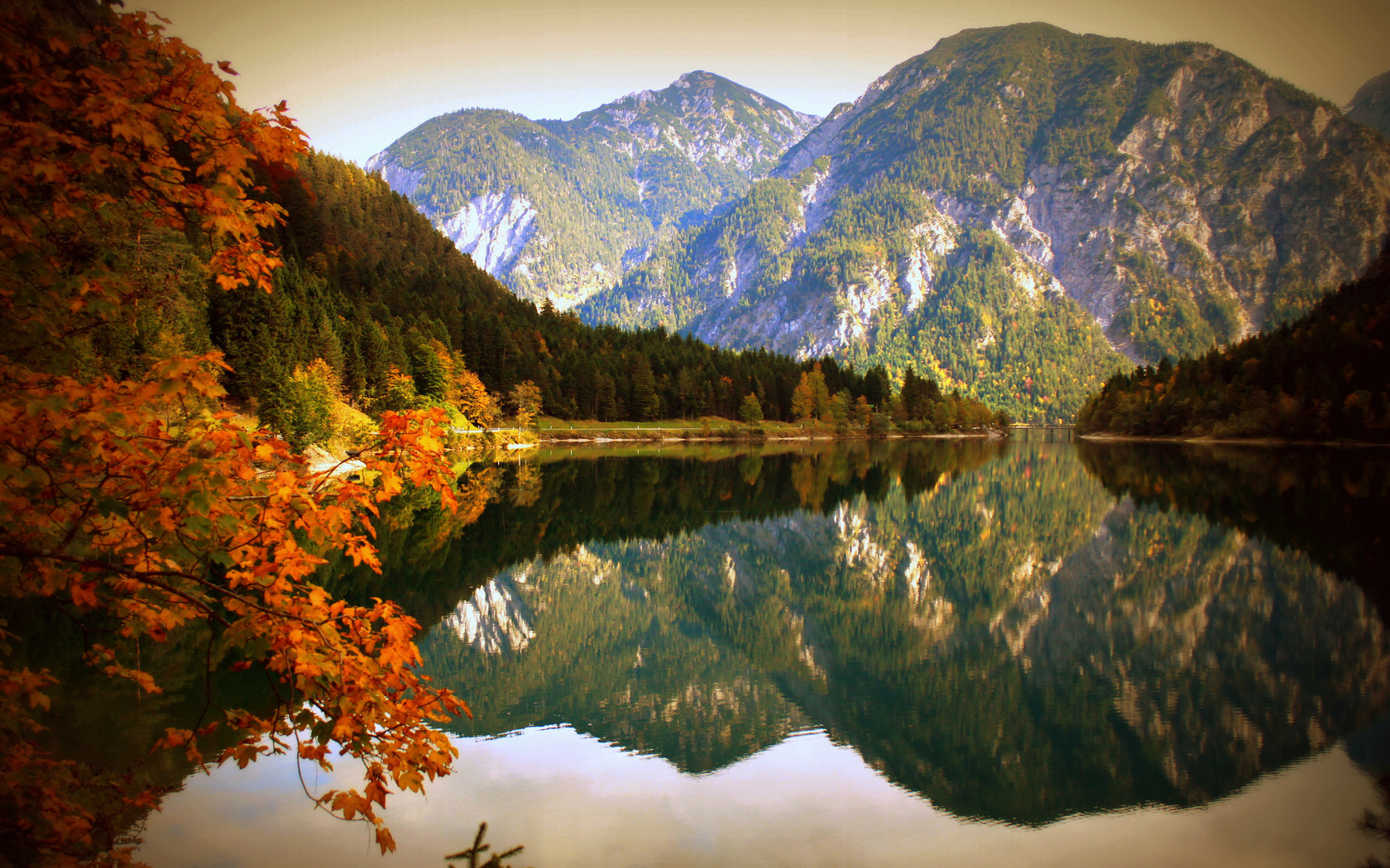 lake, water, tree, grass, sky