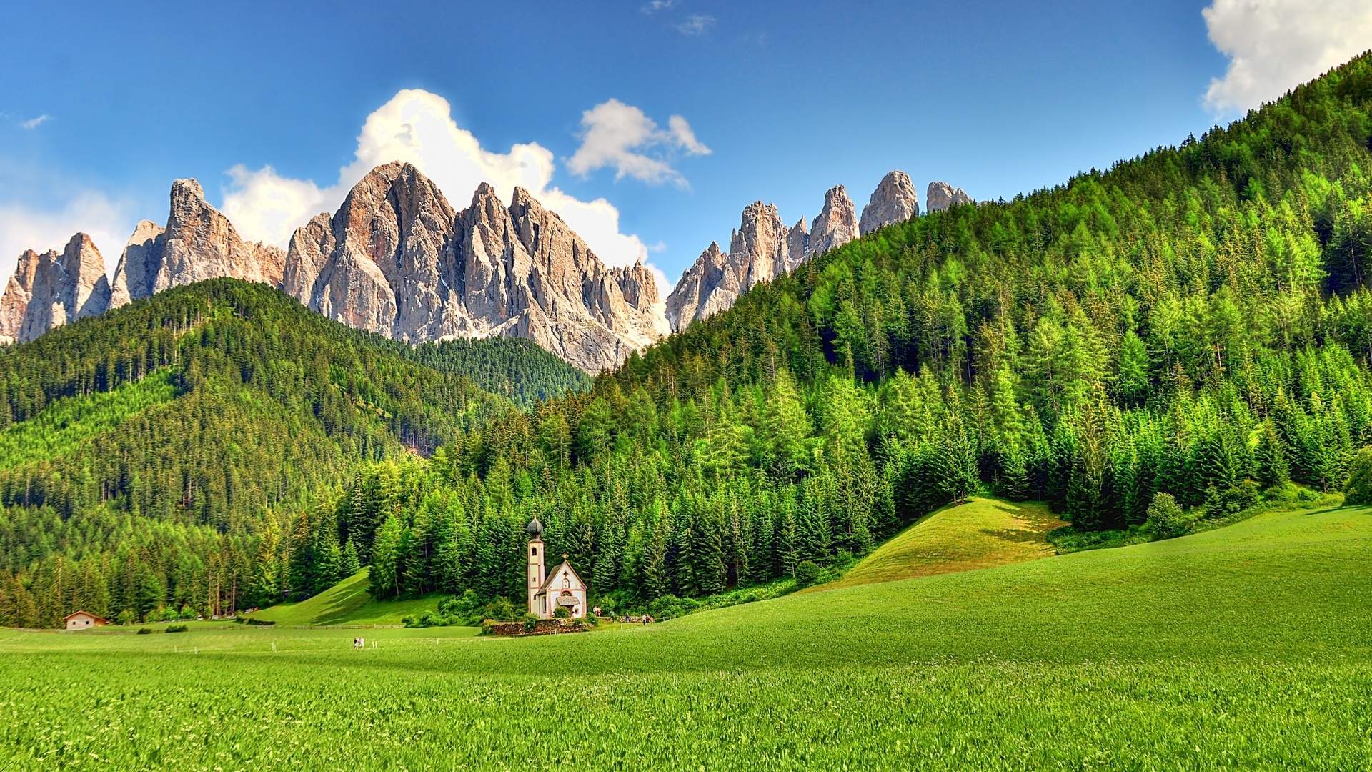 mountain, gree, grass, sky, road, tree