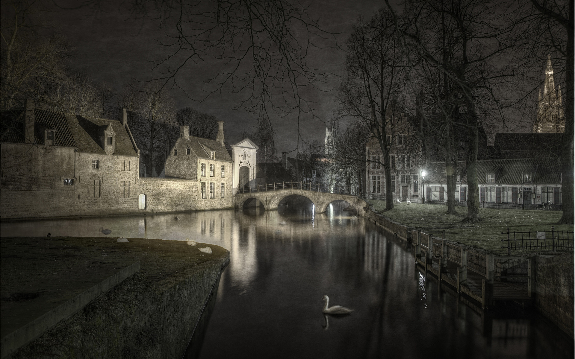 bridge, road, mountain, river, city