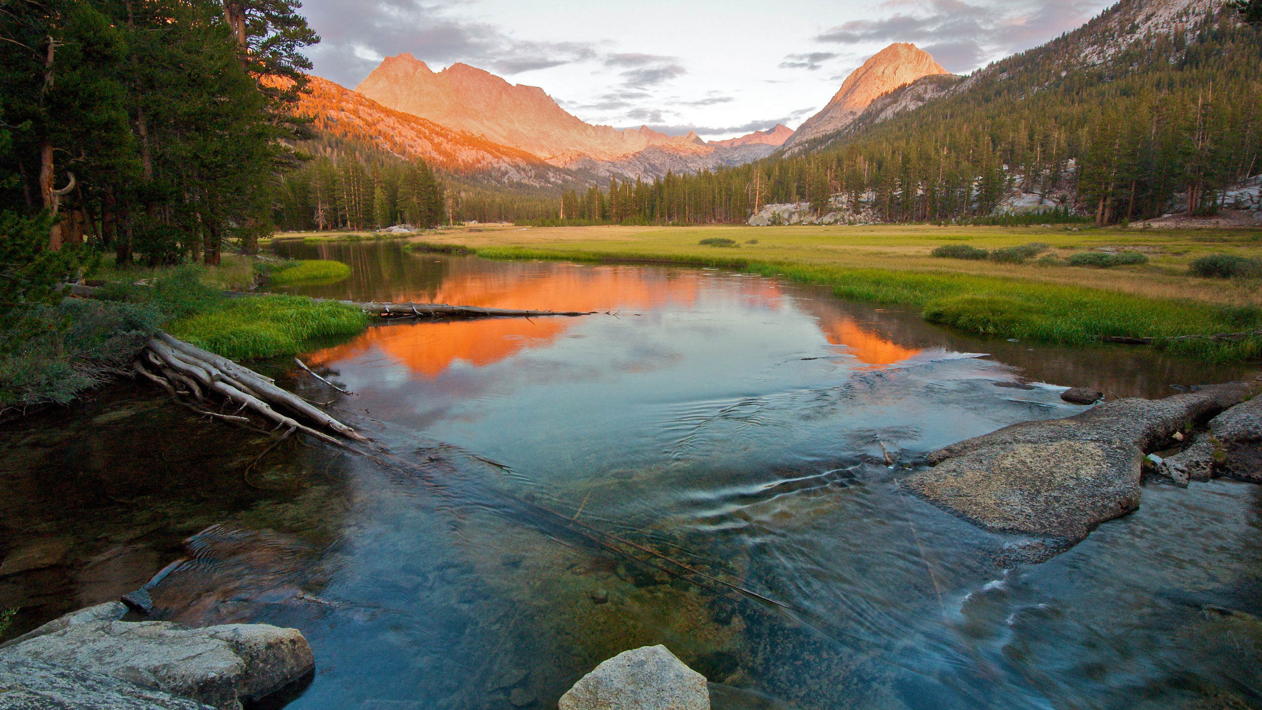 mountain, river, water, rock, tree