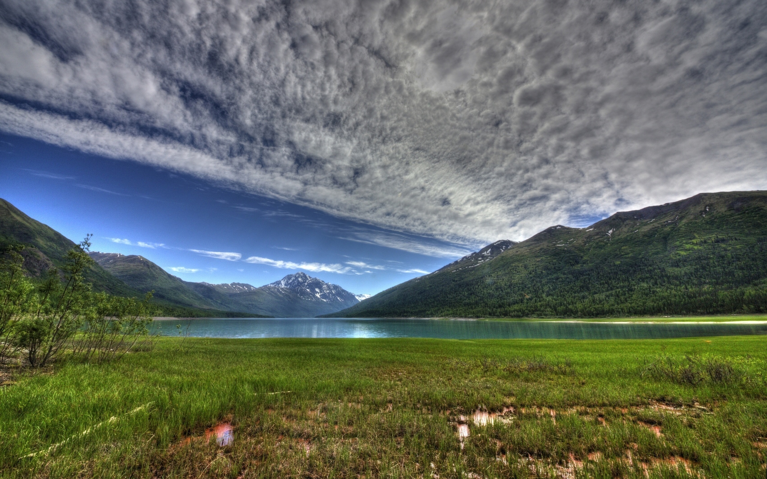 lake, mountain, sky, purple, water, clouds