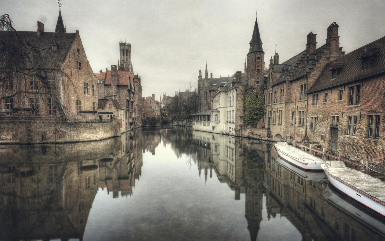 river, building, houses, water, tree