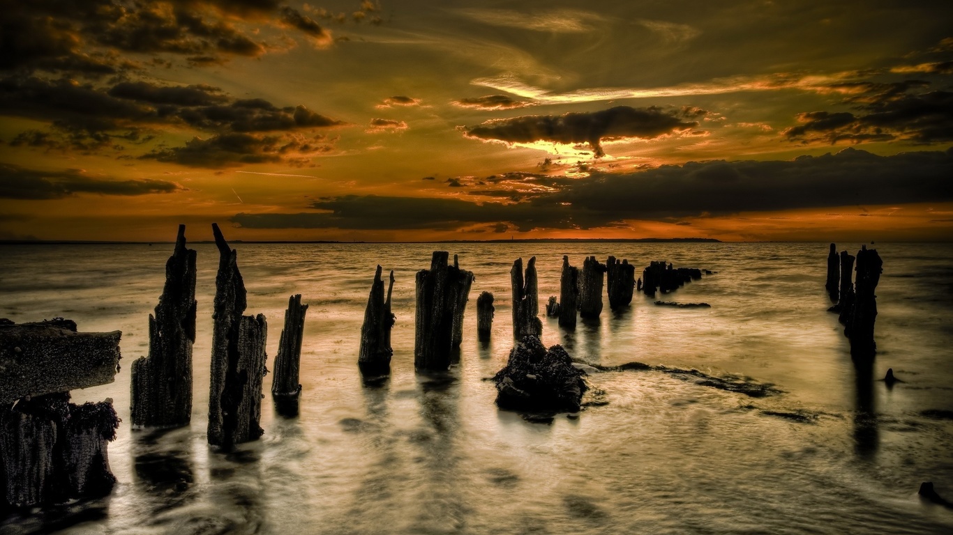 sunset, sea, ocean, rocks, water