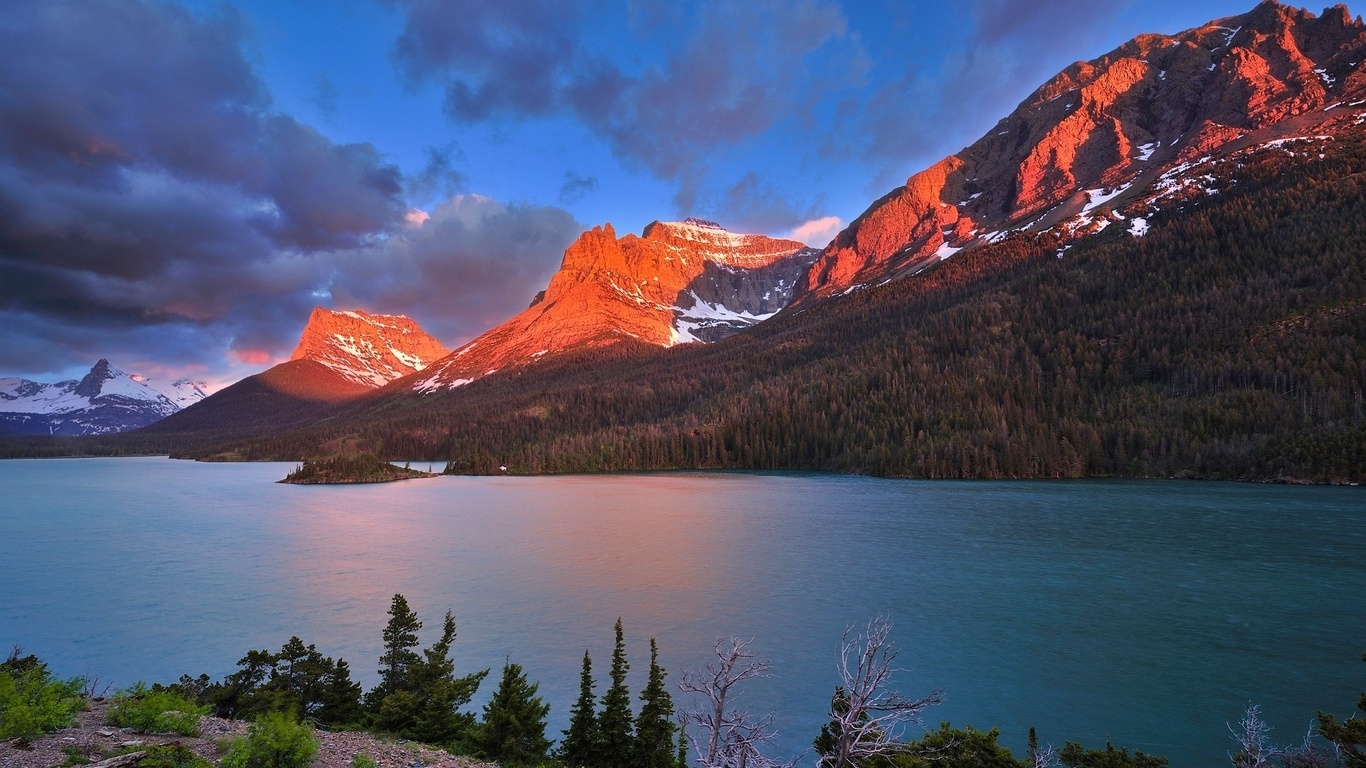 lake, water, mountain, tree, sky