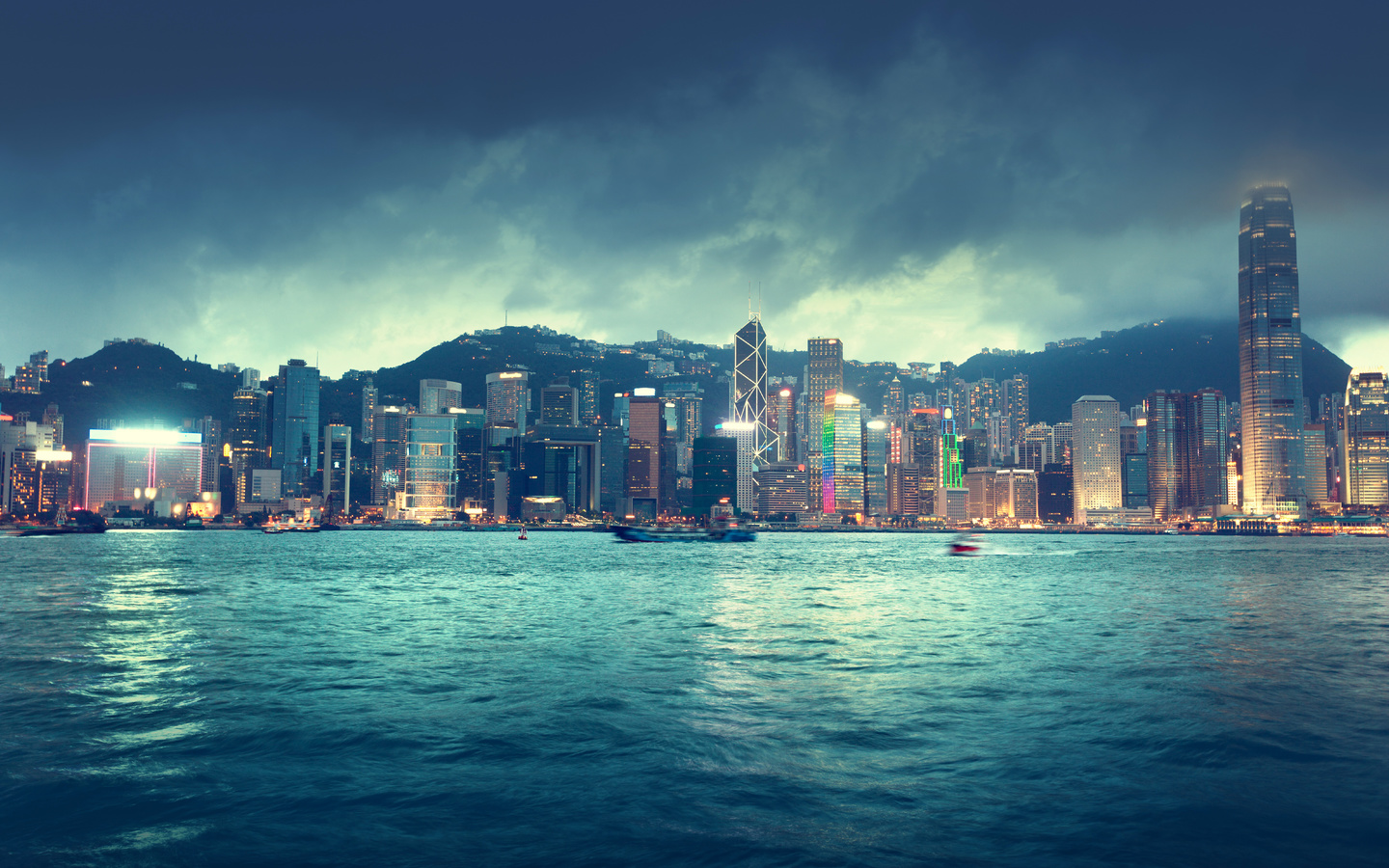 hong kong, china, city, skyline, sea, river, ships, buildings, sky, clouds, night, lights, , , , , , , , , , , , , beautiful, landscape, , 