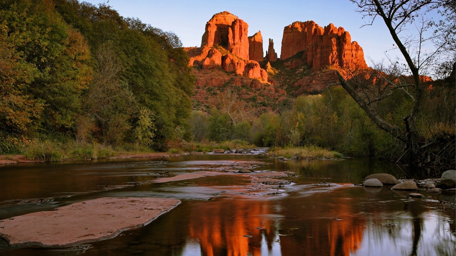 mountain, lake, rock, tree, water