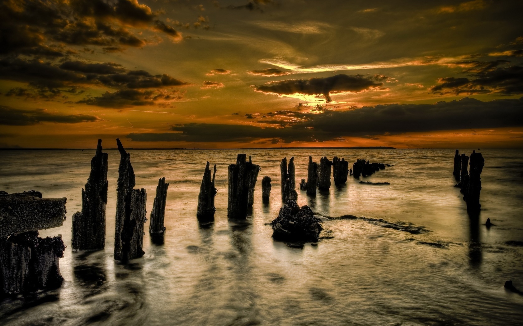 sunset, sea, ocean, rocks, water