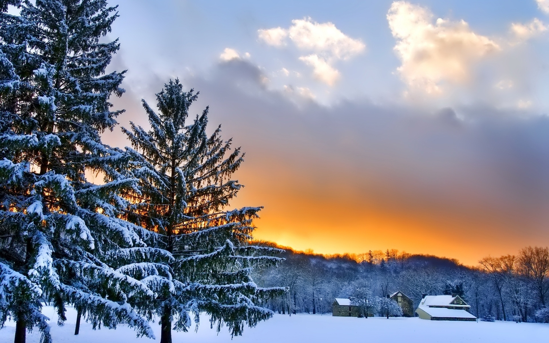 winter, snow, mountain, cottage, tree, , , , , , , , , , 