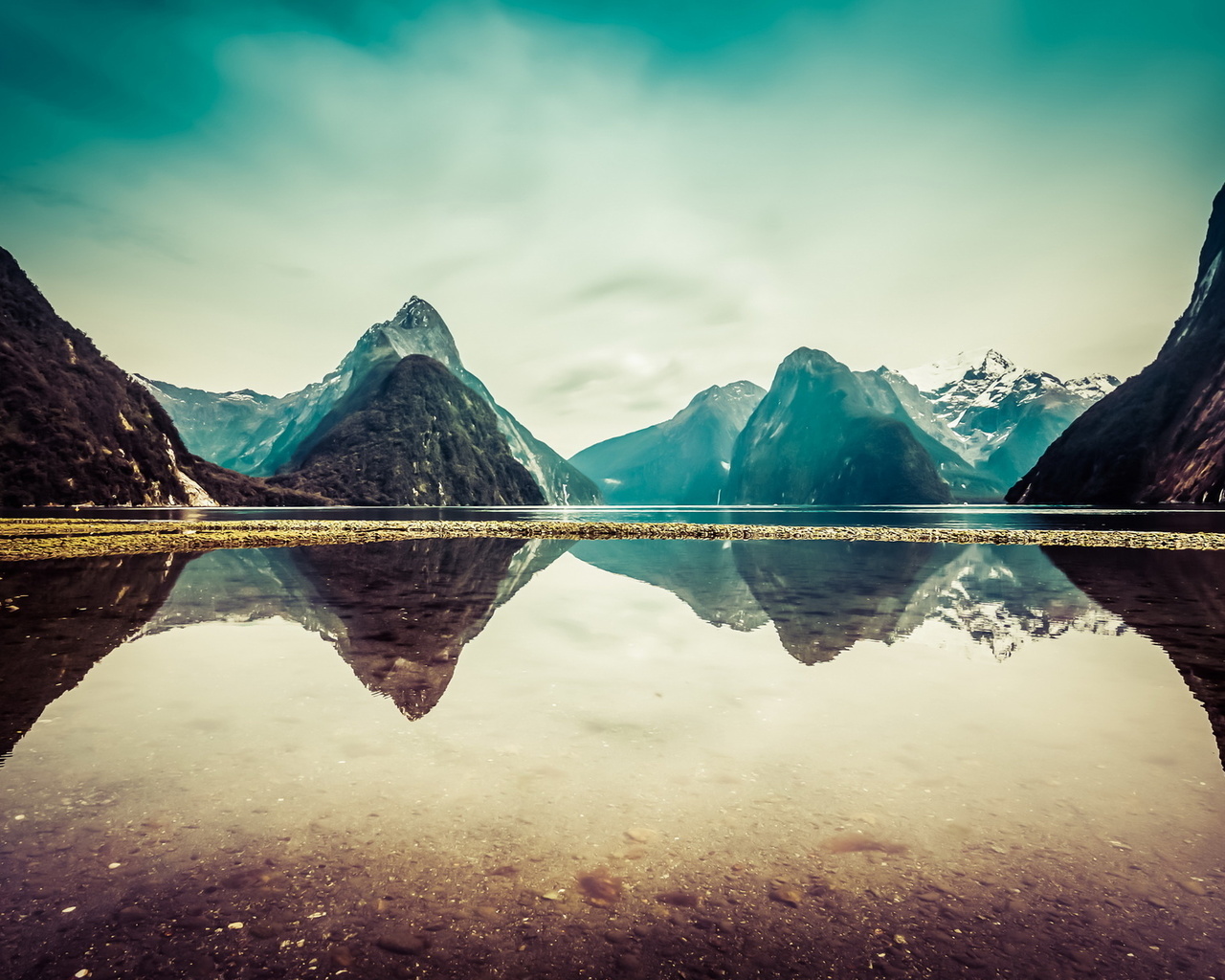 lake, mountain, water, sky, clouds, reflection