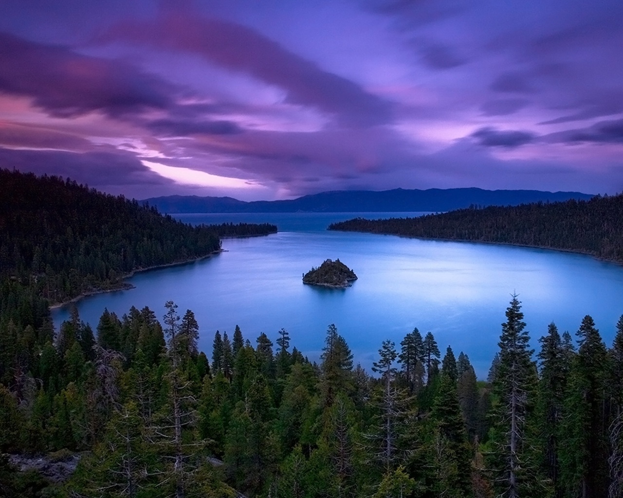 lake, purple, water, sky, clouds, mountain