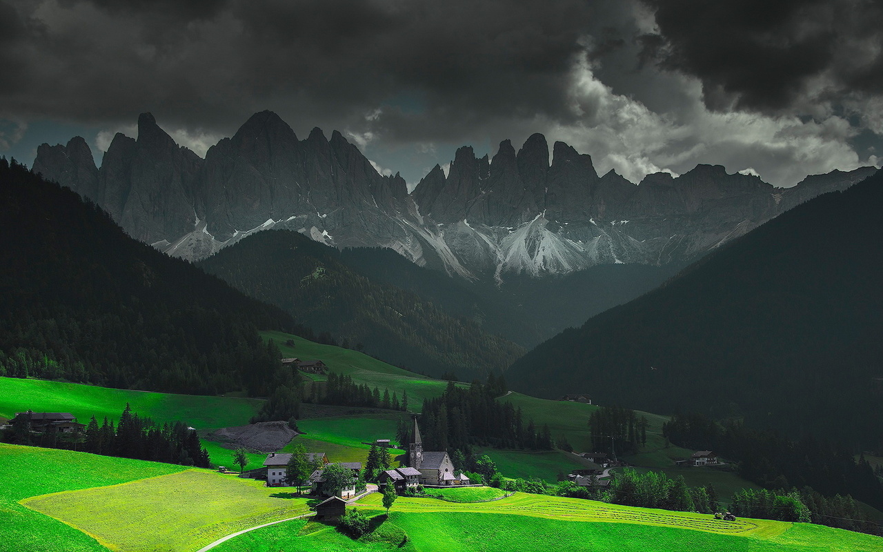 alpes, mountain, green, tree, house