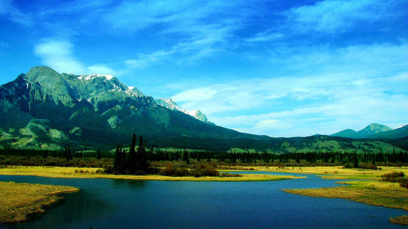 lake, mountain, tree, forest, water, sky, blue