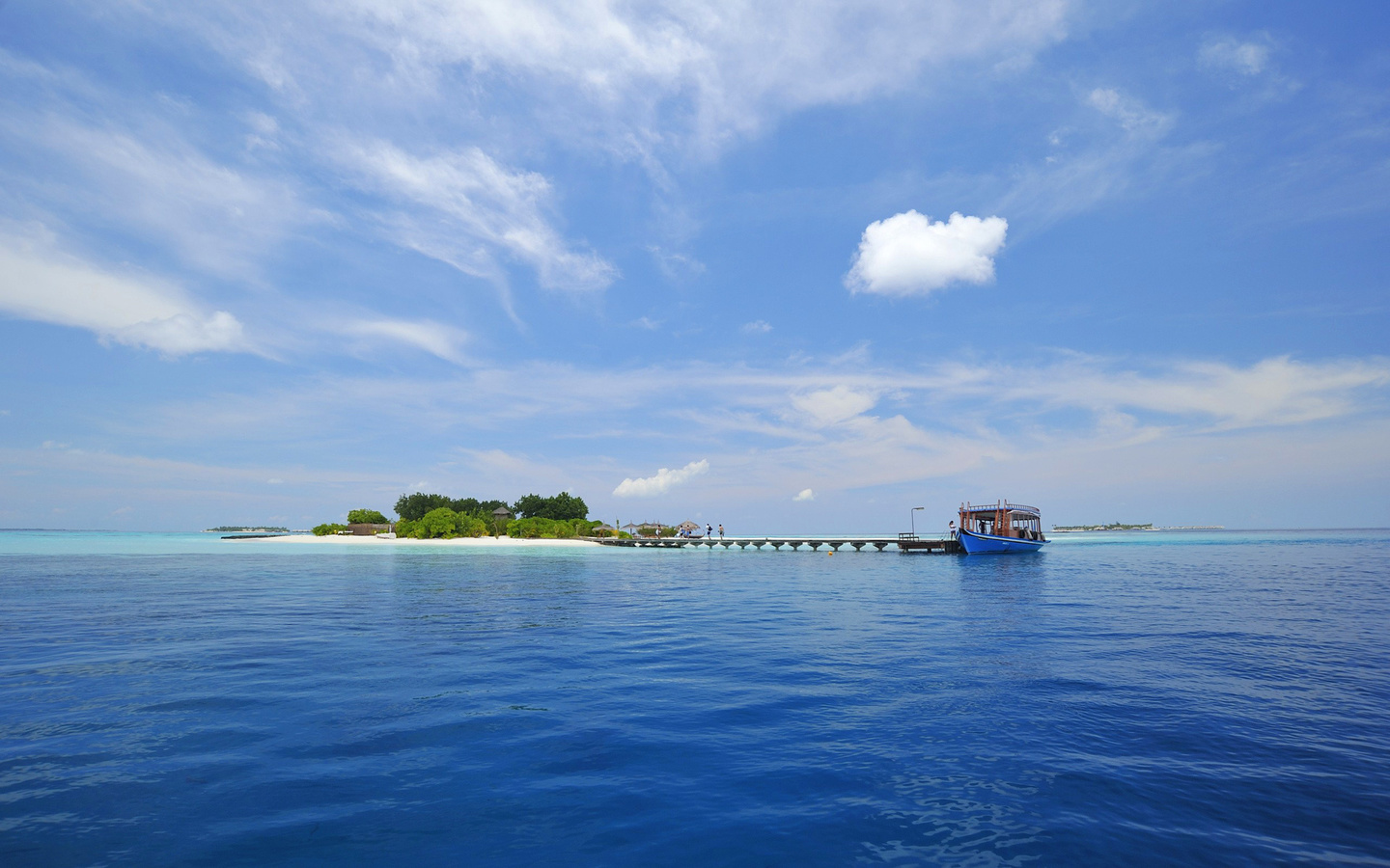 boat, island, water, blue, sky, ocean