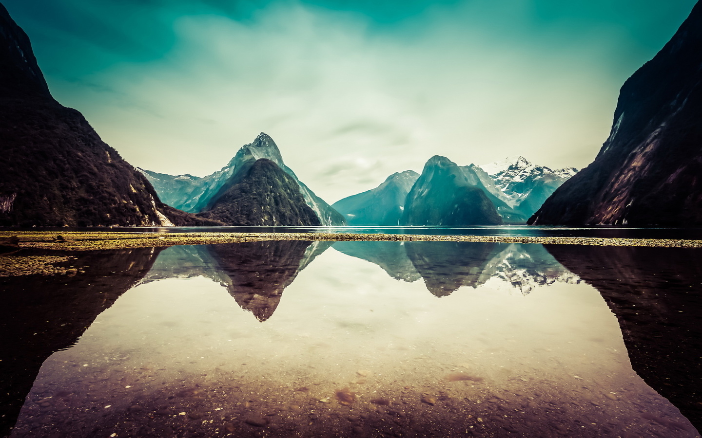 lake, mountain, water, sky, clouds, reflection