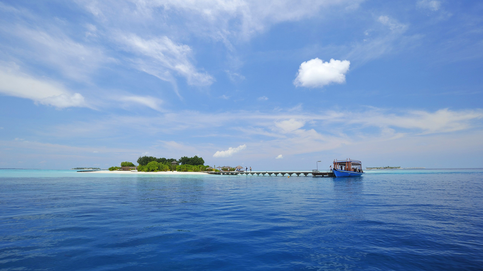 boat, island, water, blue, sky, ocean