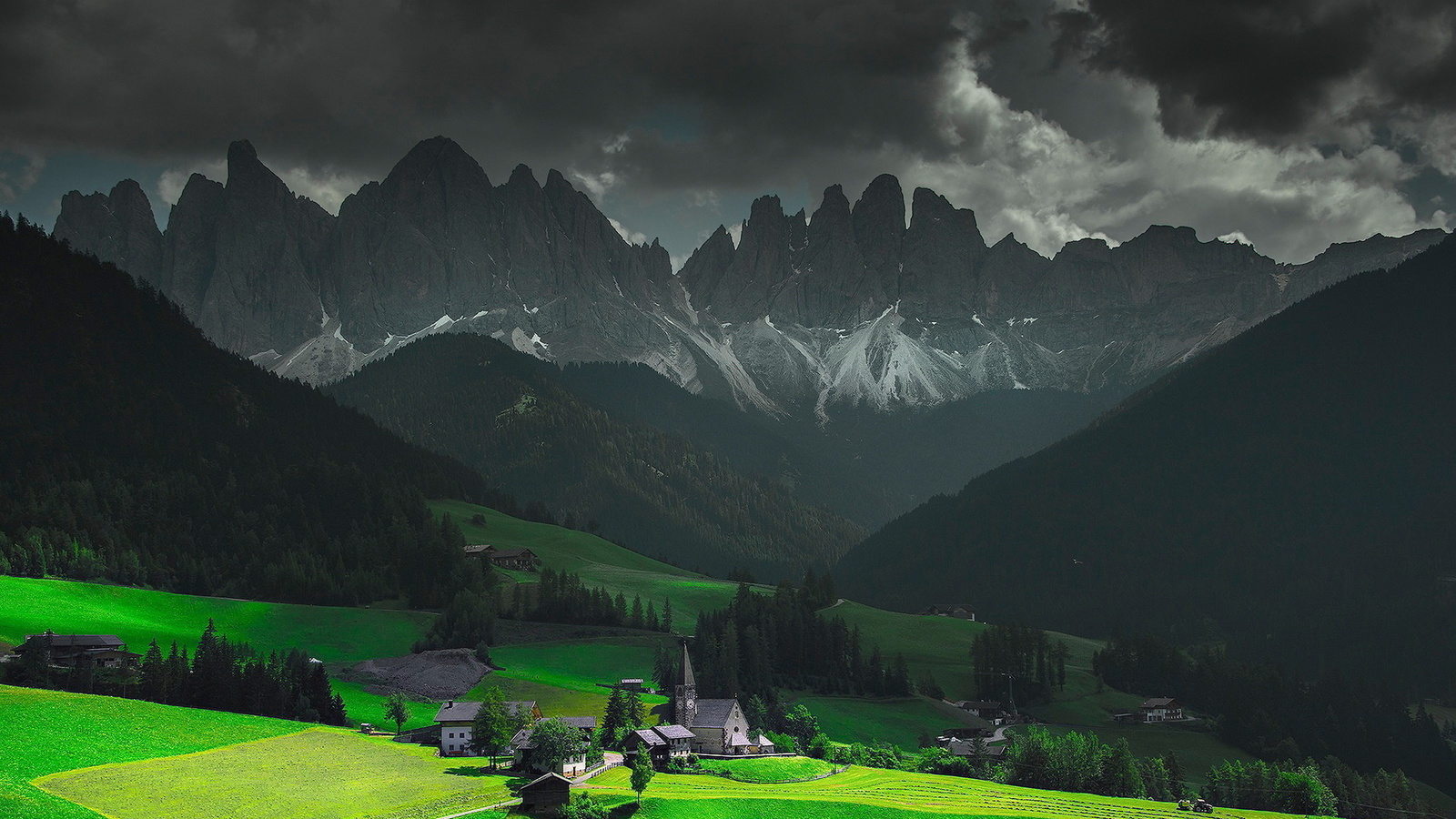 alpes, mountain, green, tree, house