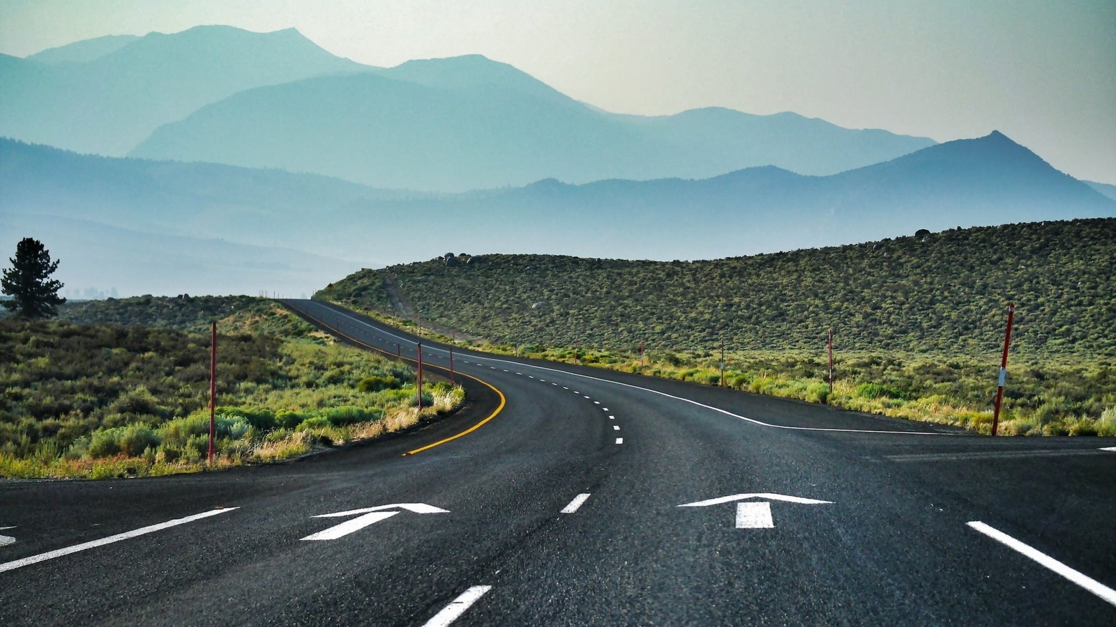 higway, road, mountain, sky