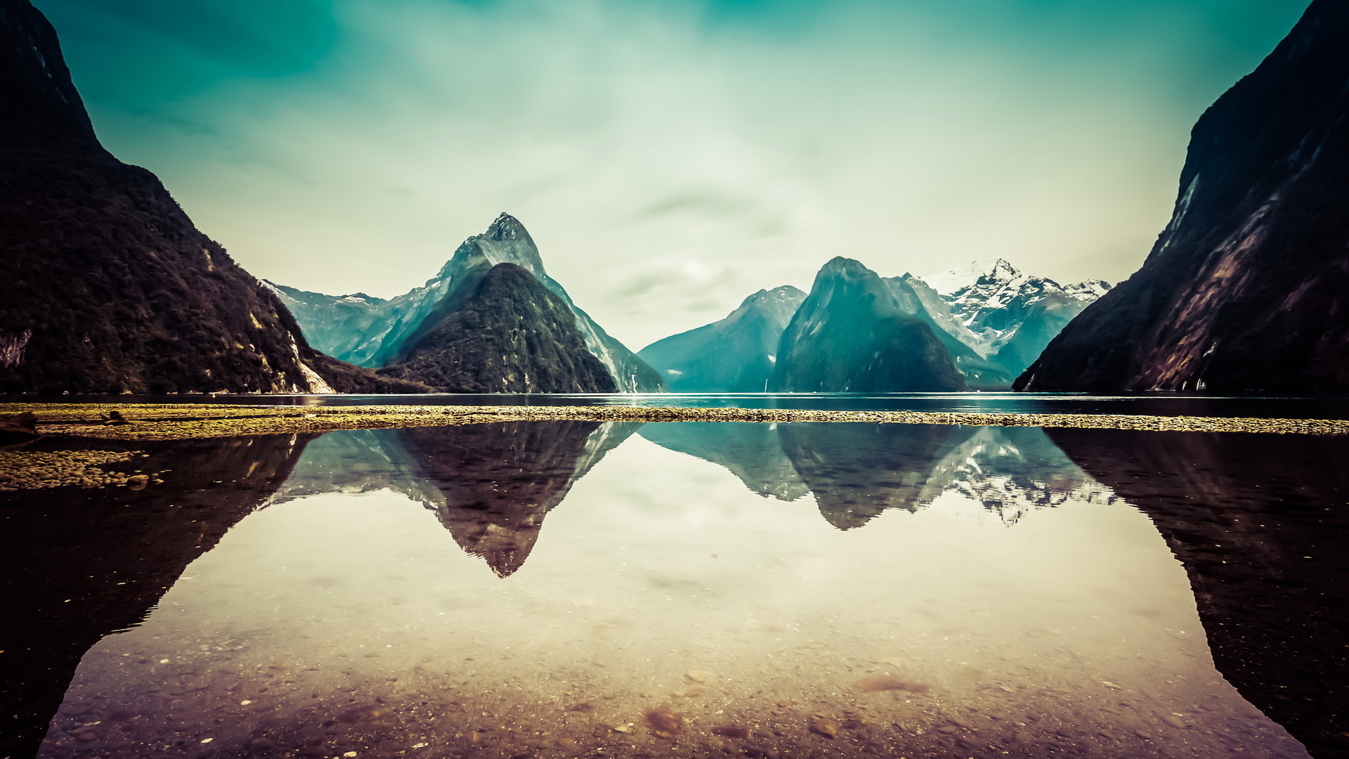 lake, mountain, water, sky, clouds, reflection