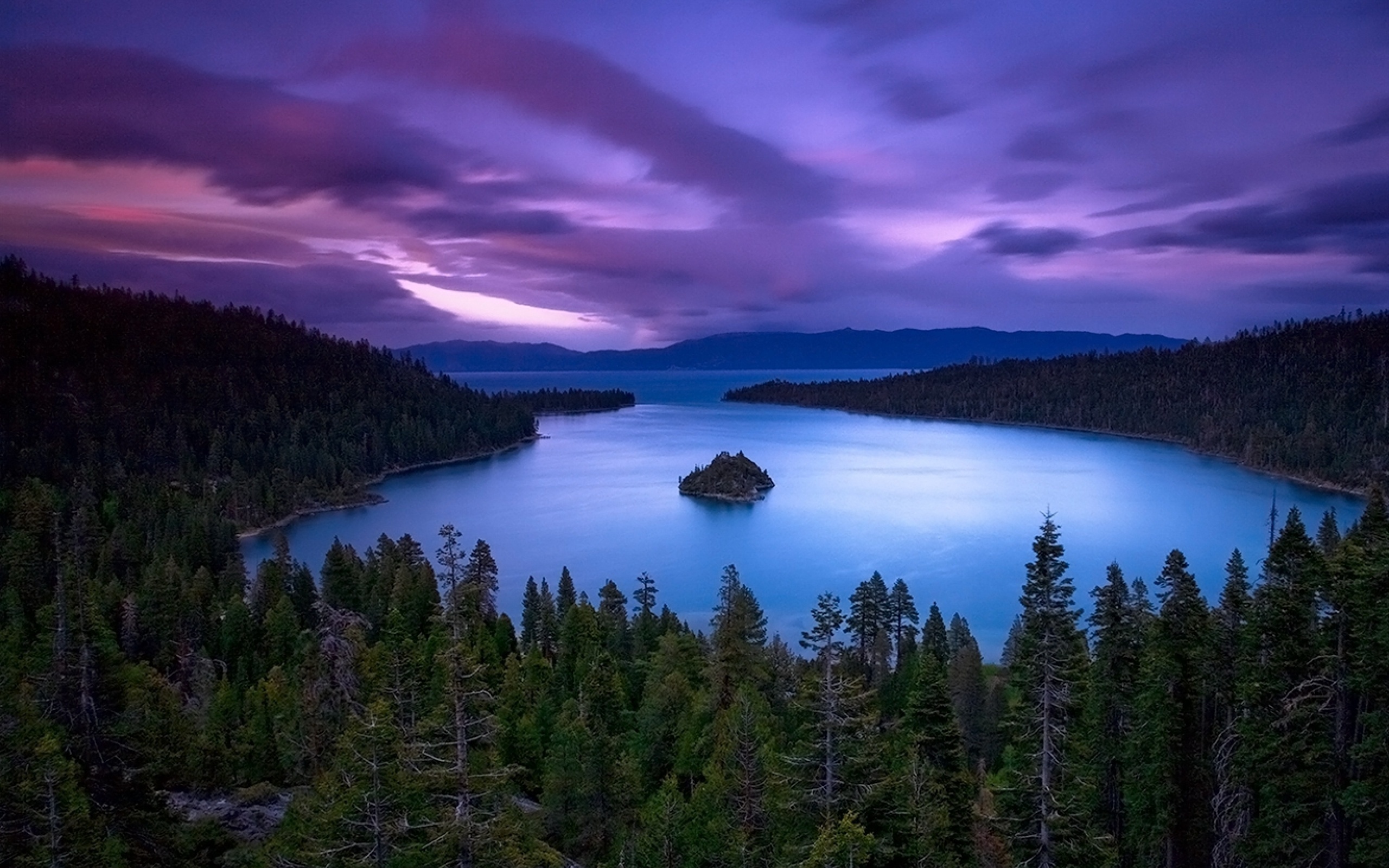 lake, purple, water, sky, clouds, mountain