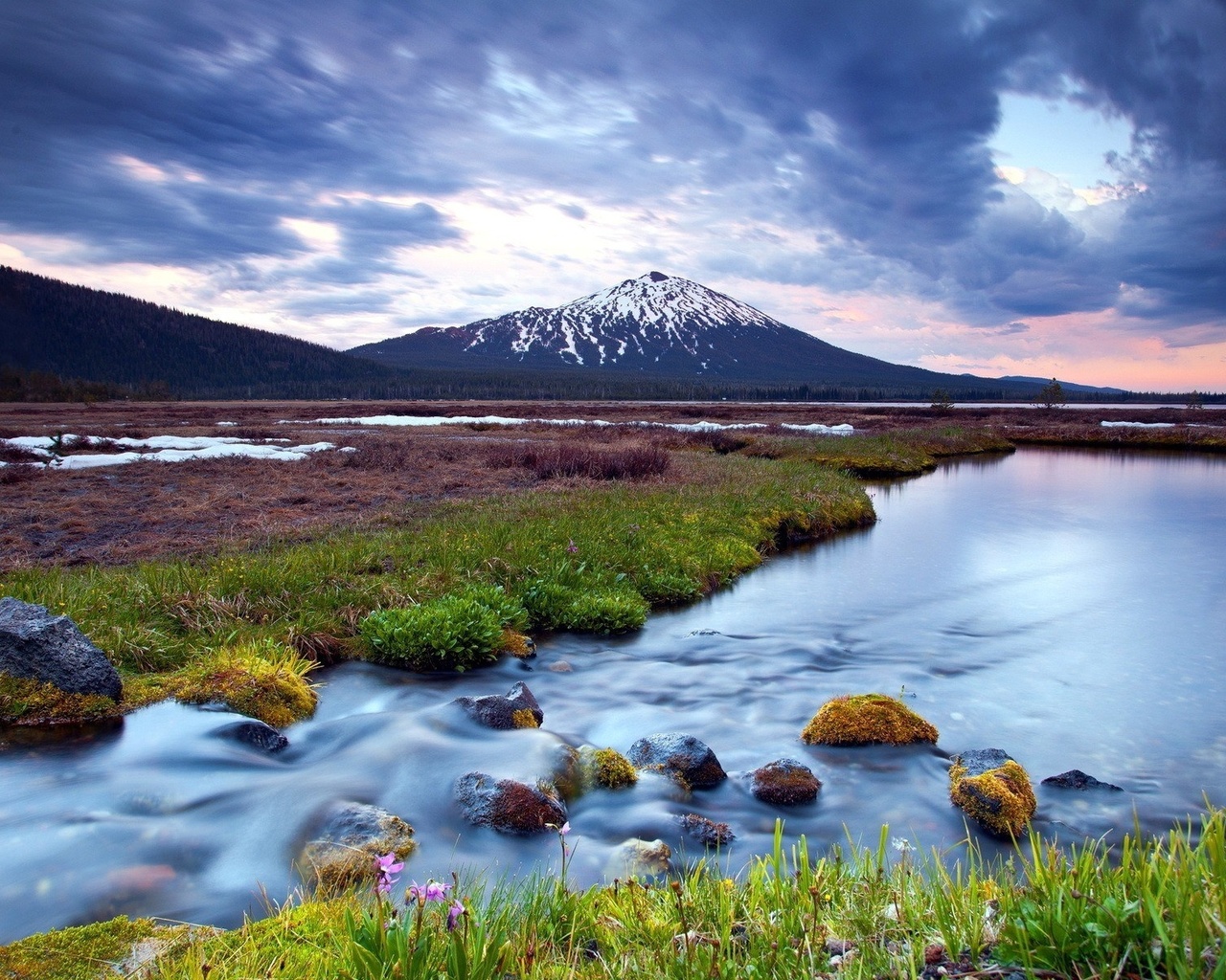 mountain, lake, rock, tree, water