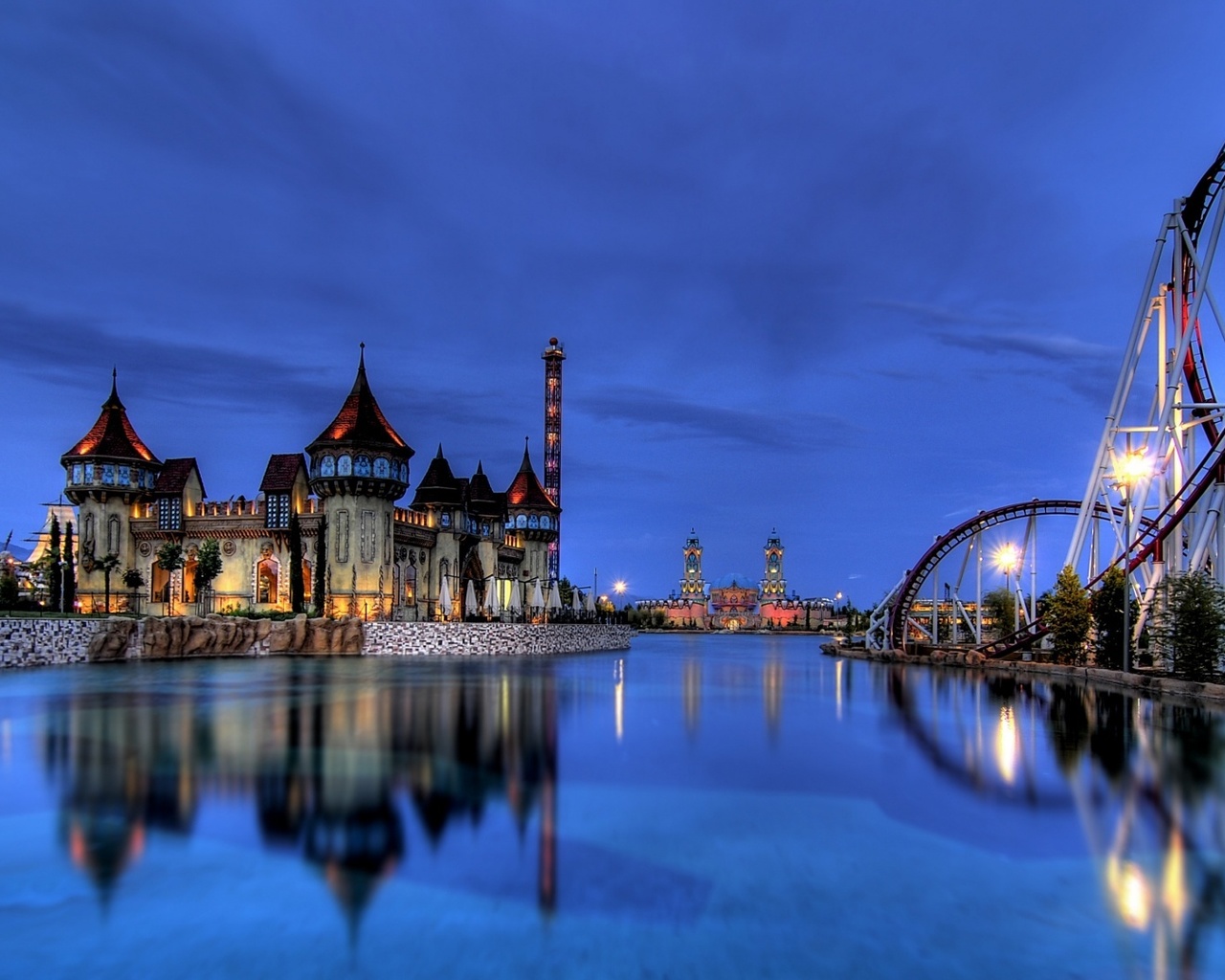 water, castle, wheel, city