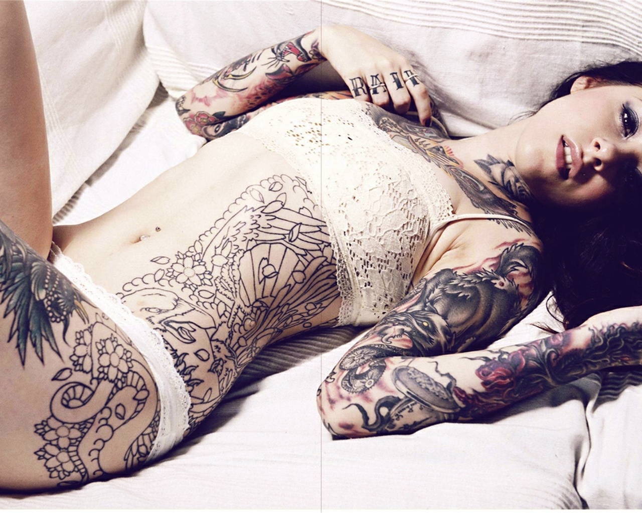 tattoo, girl, model, body, lingerie