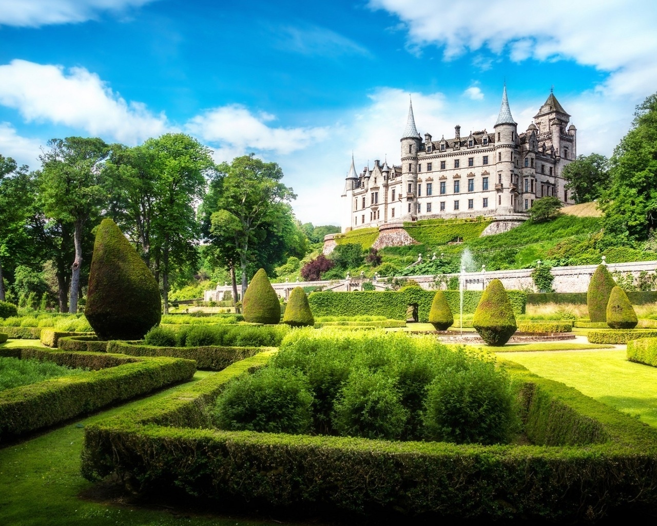 castle, dunrobin, garden, green