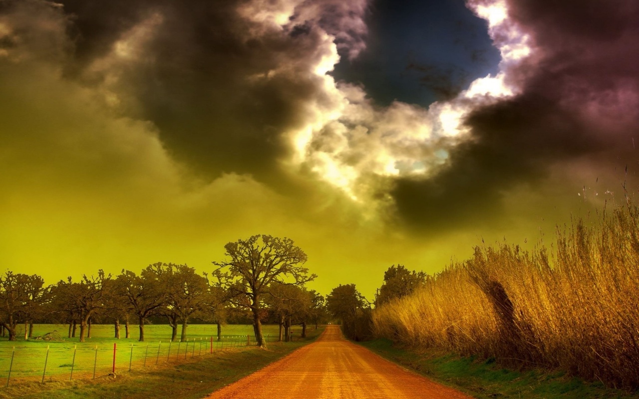 storm, clouds, road, sky