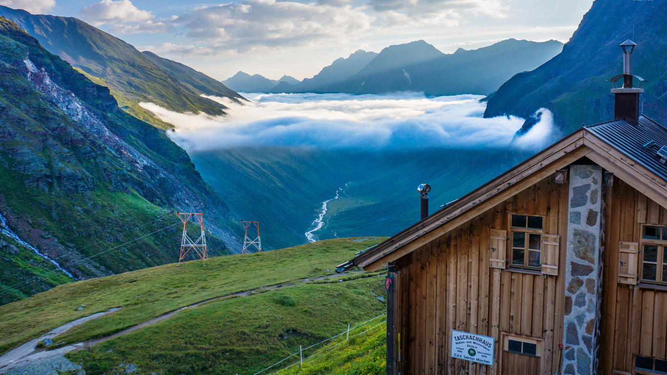 alpes, mountain, lake, cottage