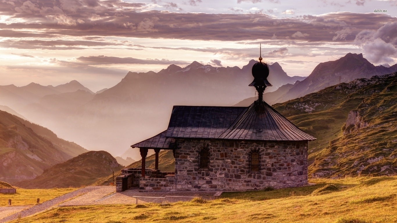 mountain, monastery, old, grass